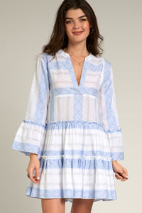 Athena White & Blue Babydoll Dress