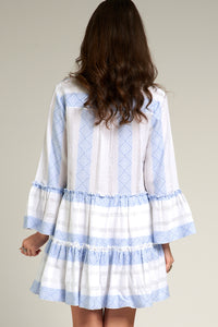 Athena White & Blue Babydoll Dress