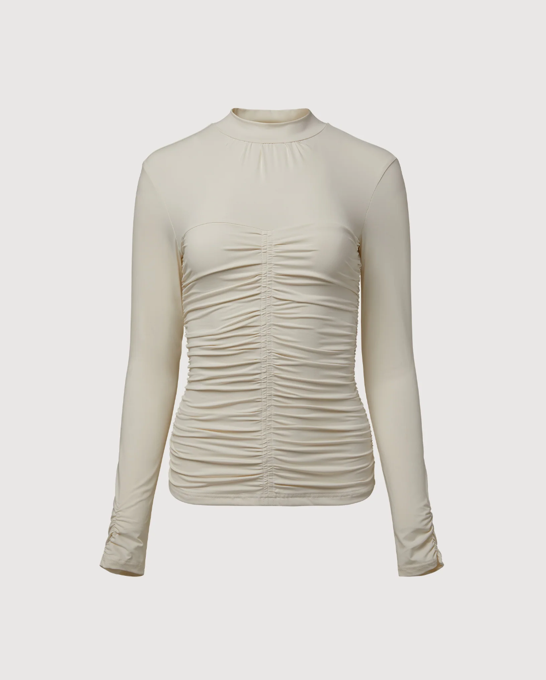 Photo of Long Sleeve Ruched Mock Neck in ivory from Rachel Parcell available at UniKoncept in Waterloo