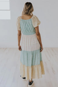 Model wearing Andalasia Patchwork Nursing Maxi in floral from Roolee available at UniKoncept in Waterloo photo of back view