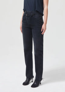 Alternate view of Model wearing Agolde Criss Cross Straight Jeans in Shambles