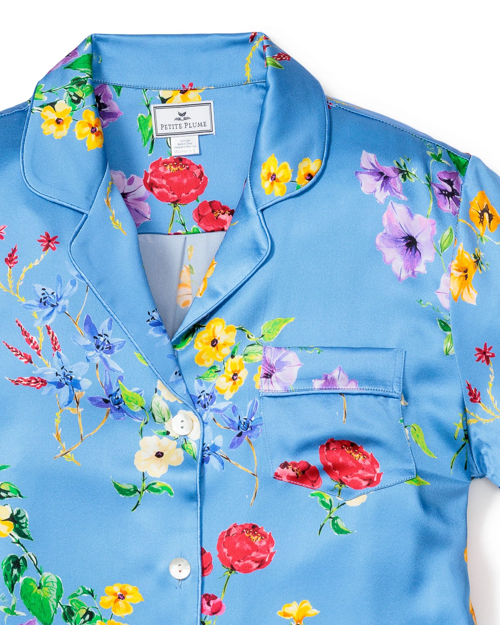 Mulberry Silk PJs Brilliant Botanical Azure