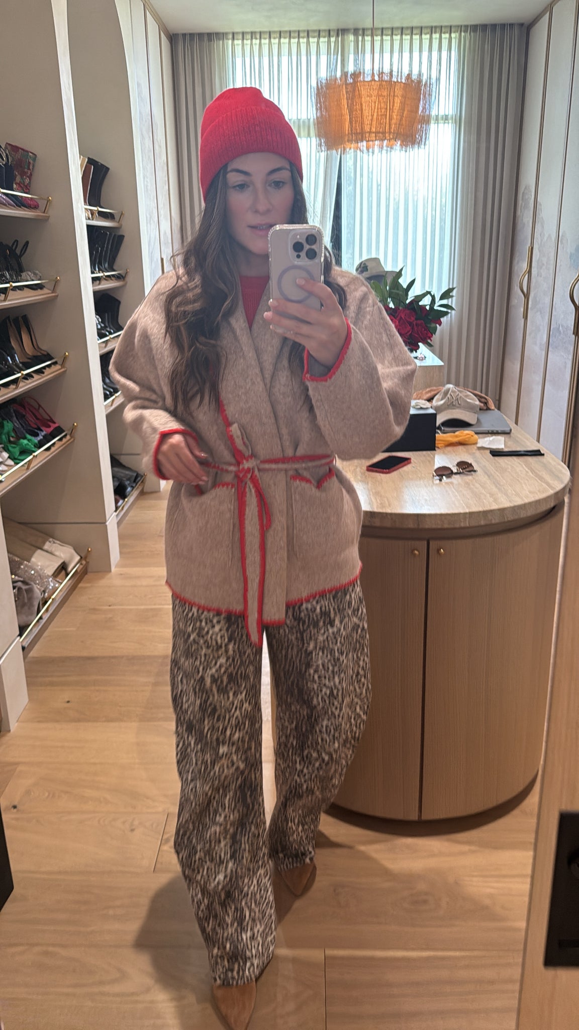 Cecilia Cardigan (Camel/Red)