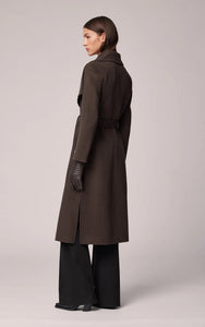 Photo of model wearing Britta Coat in the colour Mushroom from Soia & Kyo available at UniKoncept in Waterloo back view