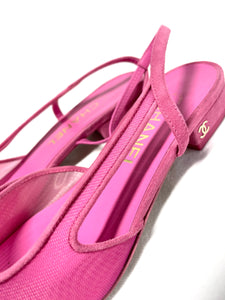 Preloved Chanel Pink Suede Slingback Sandals available at UniKoncept in Waterloo