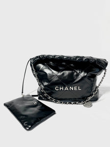 Pre Loved Chanel '22 Bag Black with Silver Hardware in Brand New Condition available at UniKoncept in Waterloo
