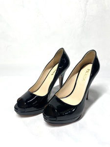 Pre Loved Prada Patent Peep Toe Pumps 36 Black Heels available at UniKoncept in Waterloo