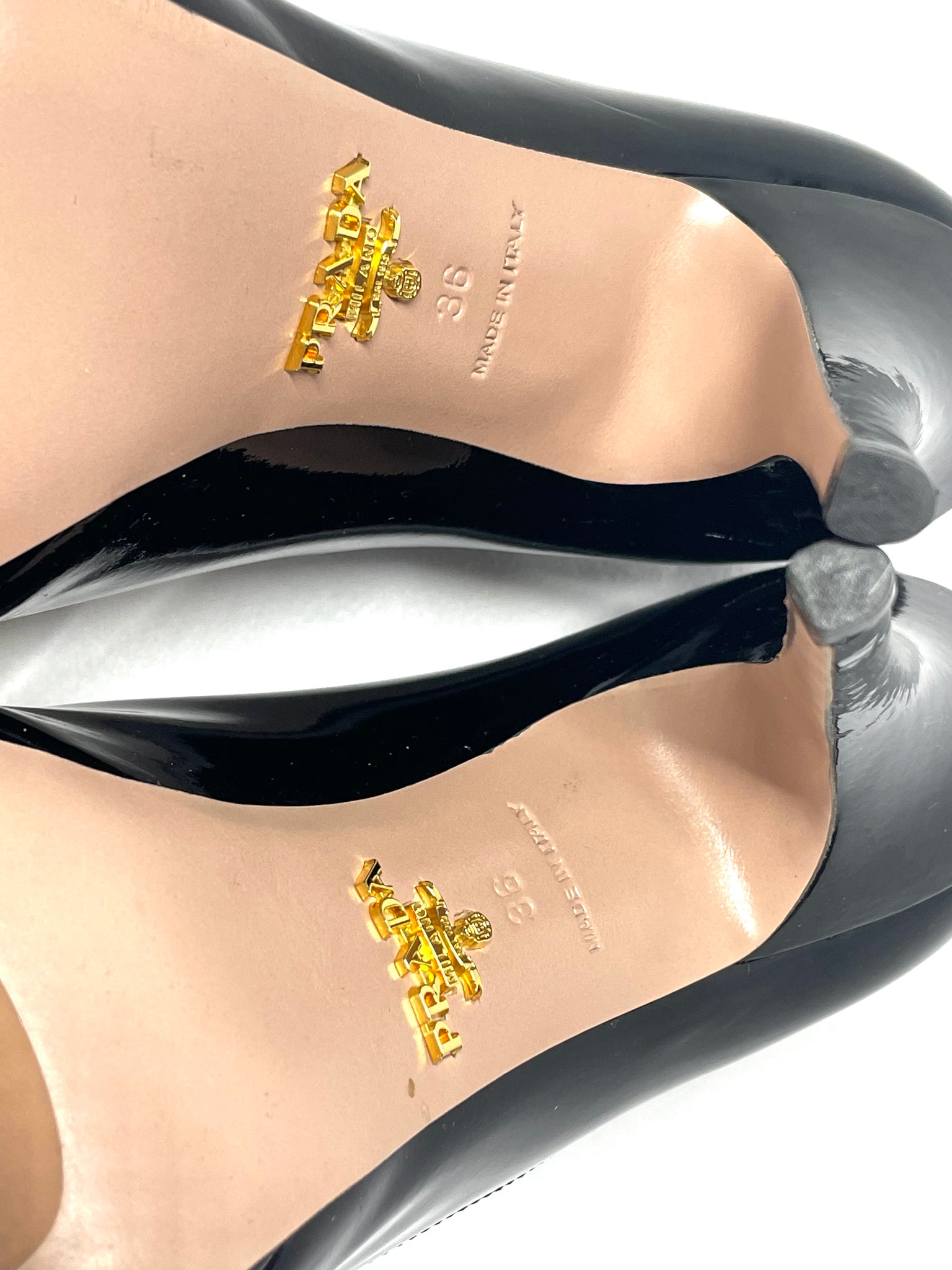 Pre Loved Prada Patent Peep Toe Pumps 36 Black Heels available at UniKoncept in Waterloo