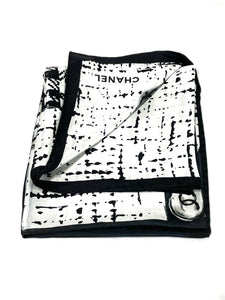 Photo of Chanel 100% Silk Scarf in Black and White Print available at UniKoncept in Waterloo