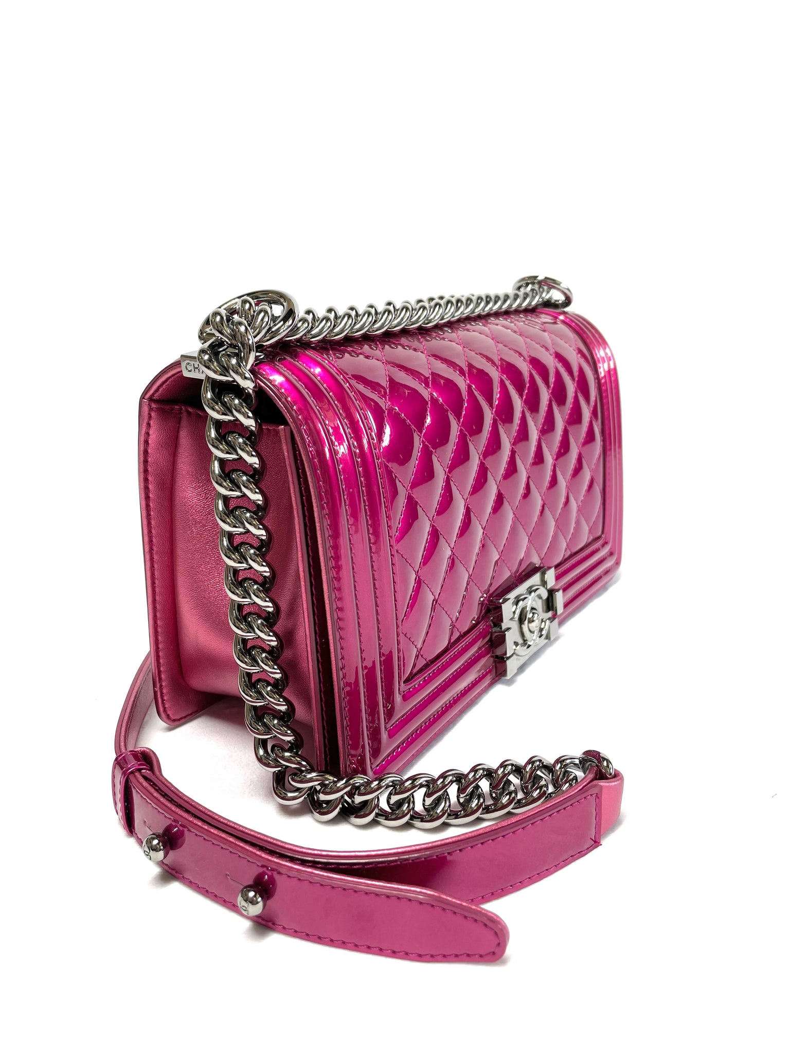 Photo of Chanel Medium Fuchsia Patent Boy Bag *limited edition* available at UniKoncept in Waterloo