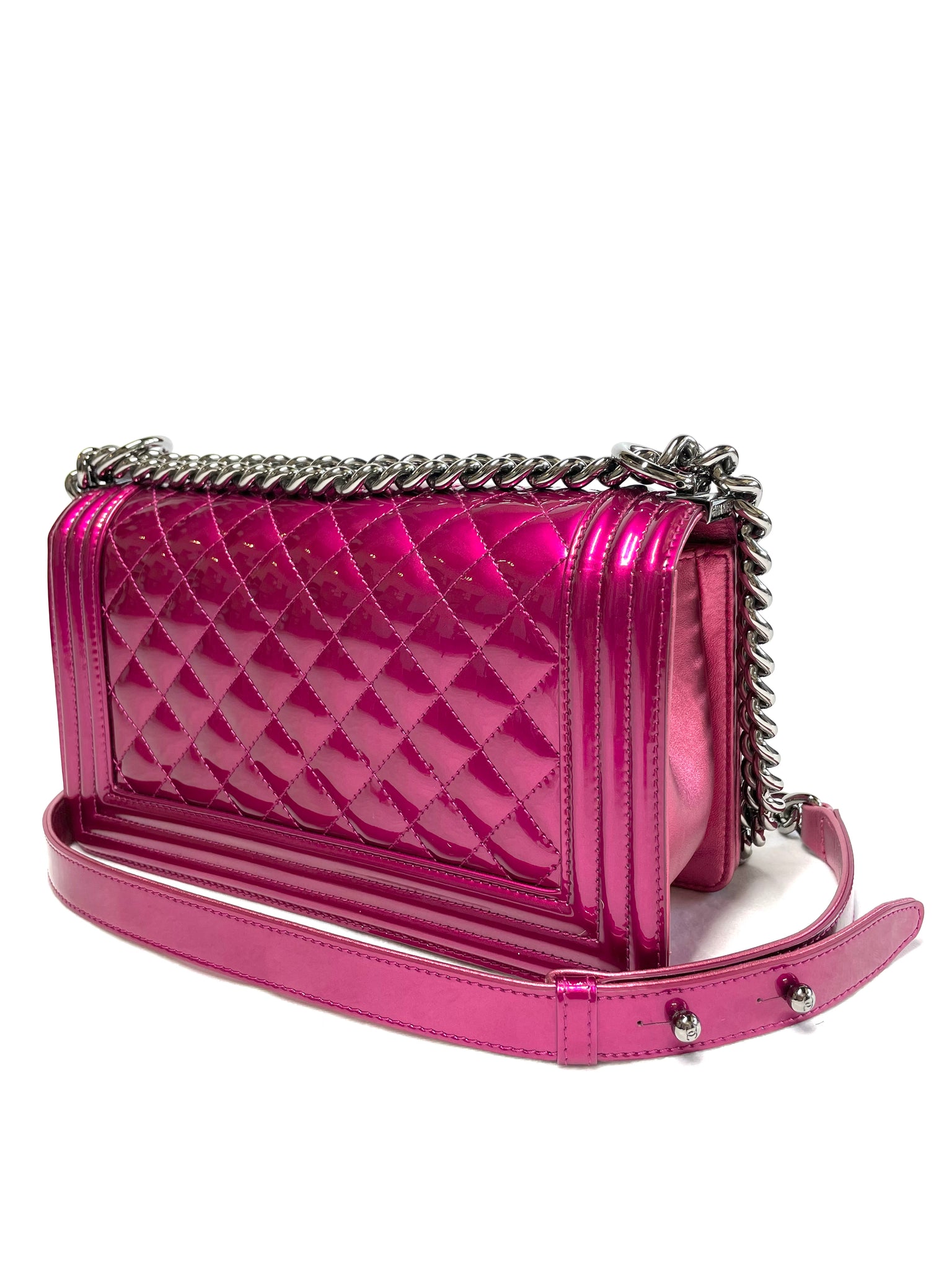 Photo of Chanel Medium Fuchsia Patent Boy Bag *limited edition* available at UniKoncept in Waterloo