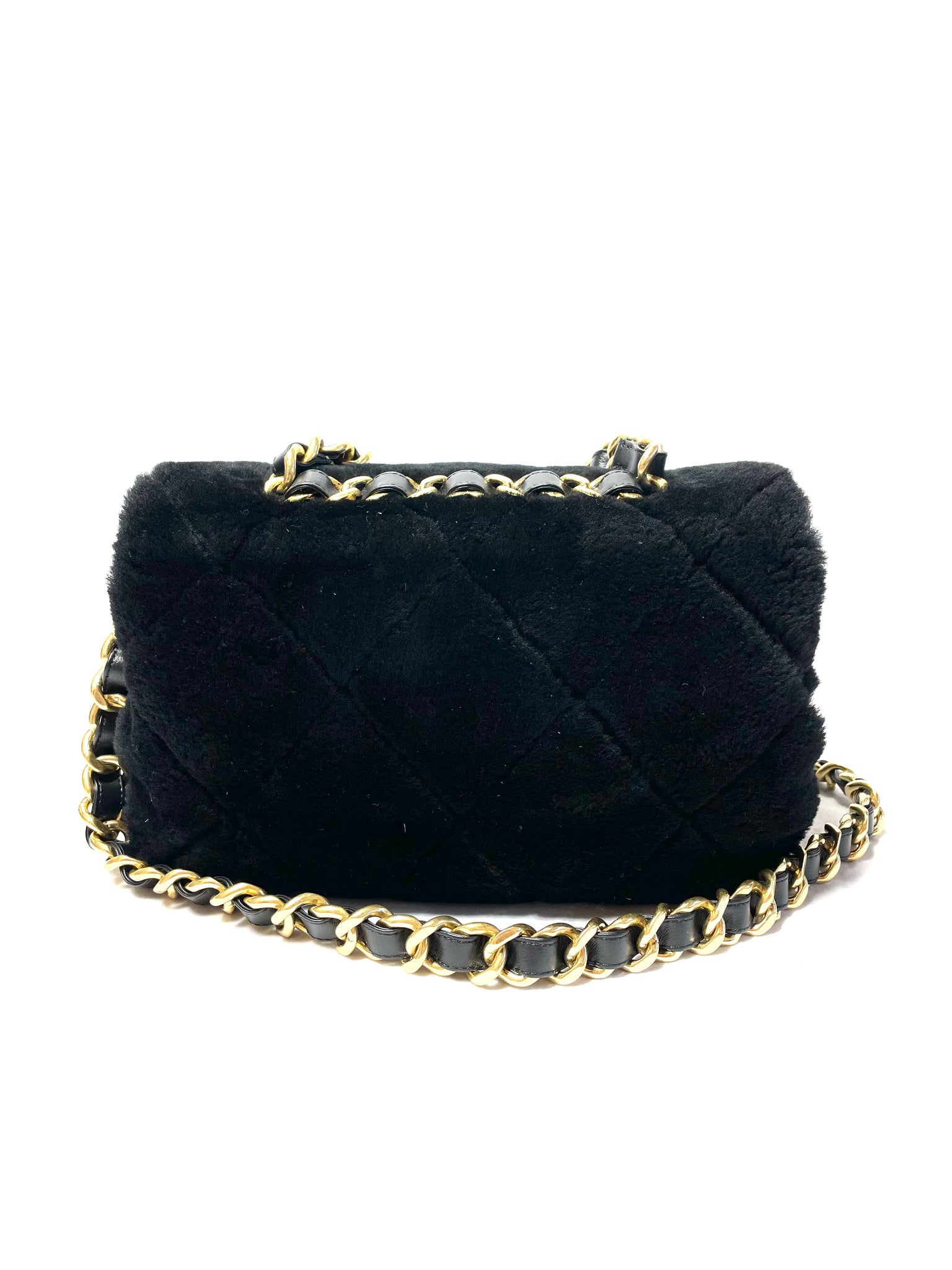 Chanel Chain Handle Flap Bag Quilted Shearling