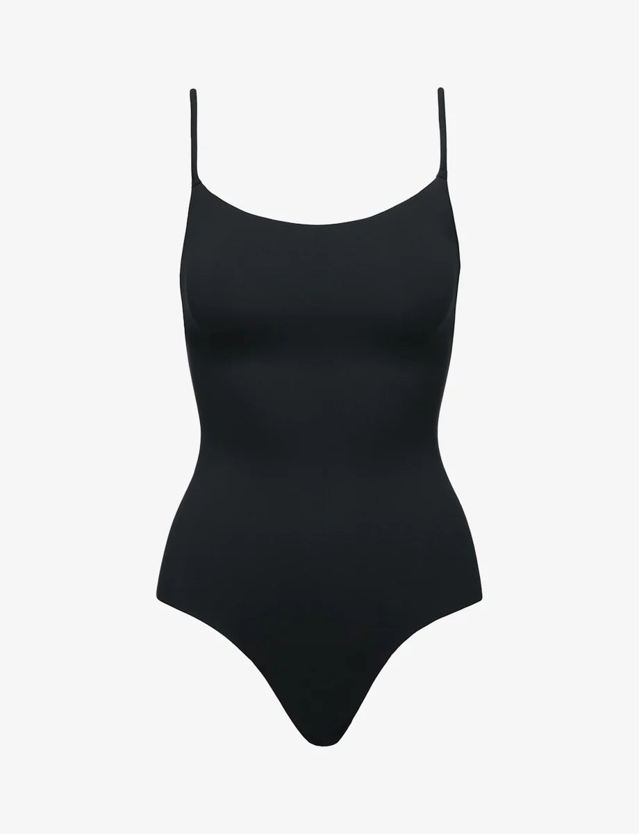 photo of neoprene cami bodysuit in black from Commando available at UniKoncept in Waterloo on a white background front view