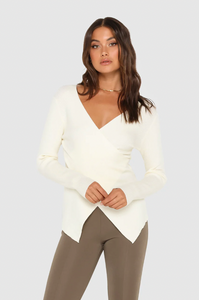 photo of model wearing Marley Knit Top in the colour milk available at UniKoncept in Waterloo front view