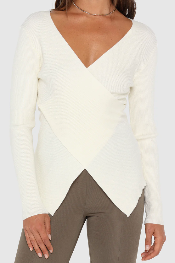 photo of model wearing Marley Knit Top in the colour milk available at UniKoncept in Waterloo close up of details