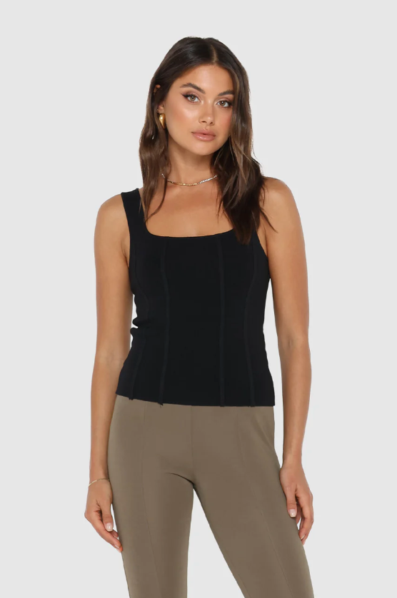 photo of model wearing Karla knit top in black available at UniKoncept in Waterloo front view