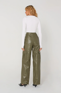Photo of model wearing Billy Cargo Pants in an olive green with side pocket details available at UniKoncept in Waterloo back view