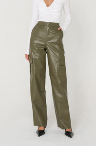 Photo of model wearing Billy Cargo Pants in an olive green with side pocket details available at UniKoncept in Waterloo front view