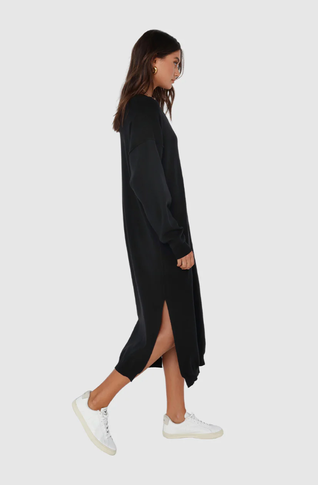Aiden Knit Dress in Black From Madison The Label available at UniKoncept in Waterloo Side View