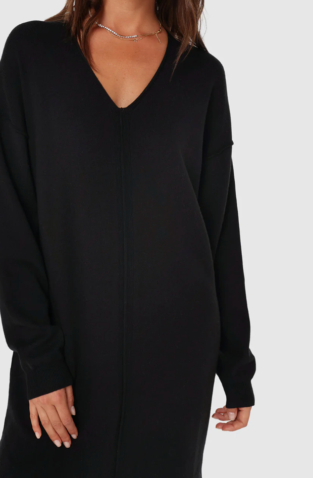 Aiden Knit Dress in Black From Madison The Label available at UniKoncept in Waterloo