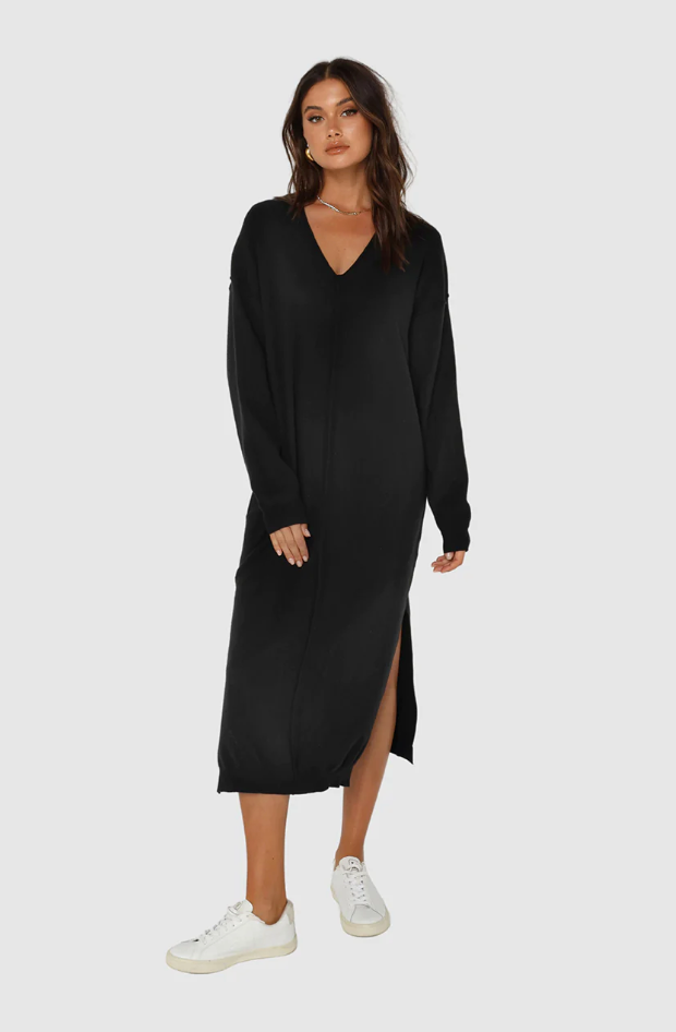 Aiden Knit Dress in Black From Madison The Label available at UniKoncept in Waterloo