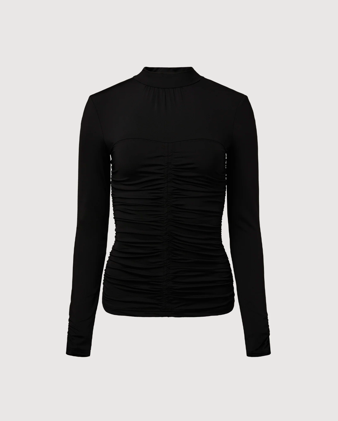 Photo of Long Sleeve Ruched Mock Neck in black from Rachel Parcell available at UniKoncept in Waterloo
