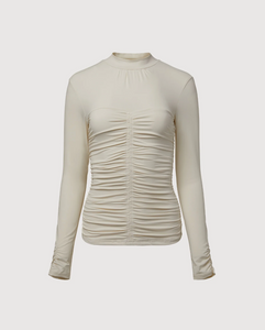 Photo of Long Sleeve Ruched Mock Neck in ivory from Rachel Parcell available at UniKoncept in Waterloo