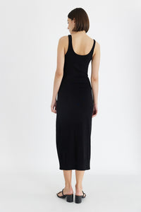 Model wearing Amelia Dress in Black with Tie Detailing available at UniKoncept in Waterloo