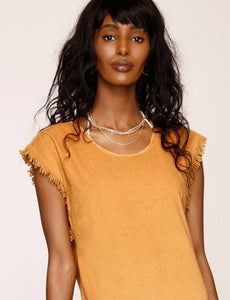 UNIKONCEPT Lifestyle Boutique and Lounge; Heartloom Heath Tunic in Golden pictured on a model