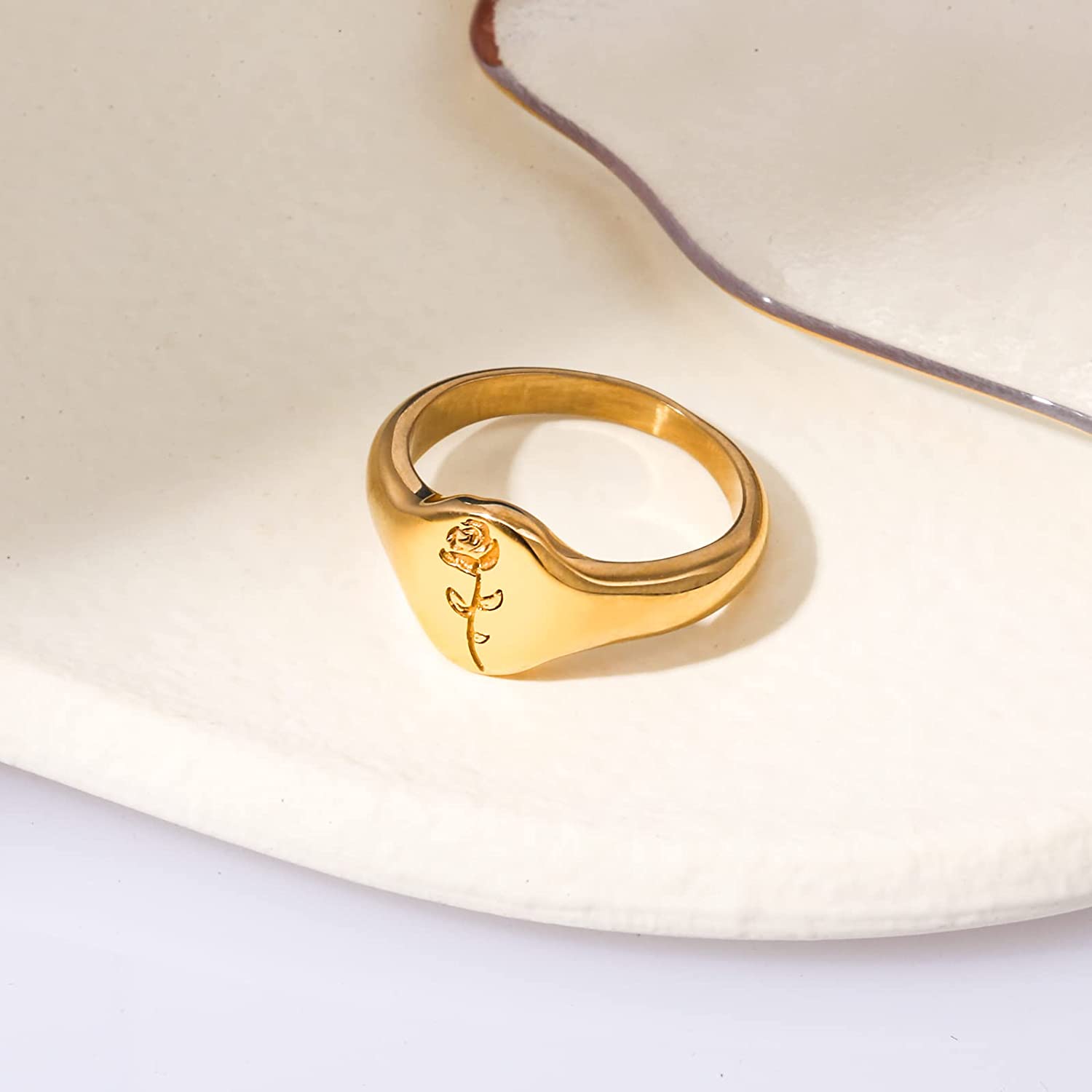 UNIKONCEPT Lifestyle Boutique and Lounge; Juliet Rose Signet 18 karat Gold Plated Ring pictured on a white background