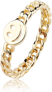 UNIKONCEPT Lifestyle Boutique and Lounge; Smile for Me 18 karat gold plated ring - chain detail band with smiley face on white background