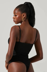 Model wearing Fia Crinkled Plunge Bodysuit in Black from ASTR The Label available at UniKoncept in Waterloo back view