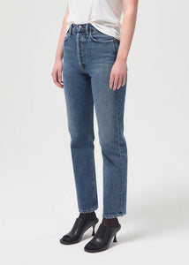 Model wearing Agolde 90's Pinch Waist Jeans in Portrait