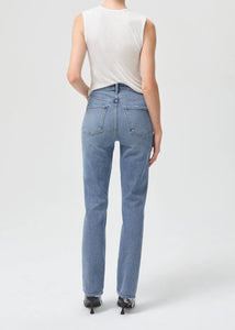Alternate view of Model wearing Freya High Rise Slim Jeans by Agolde in Jargon