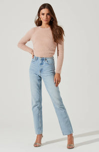 UNIKONCEPT Lifestyle Boutique and Lounge; Back Cut Out Tie Waist Sweater by ASTR The Label. A dusty pink textured sweater with an open back and tie-waist detail