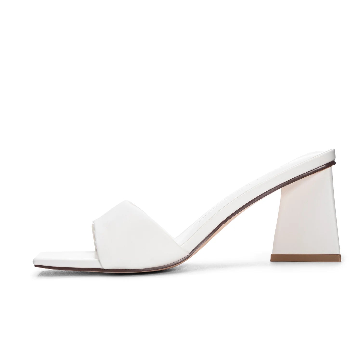 Photo of Yanda Slide Sandal in White with Triangular Block Heel Detail from Chinese Laundry available at UniKoncept in Waterloo