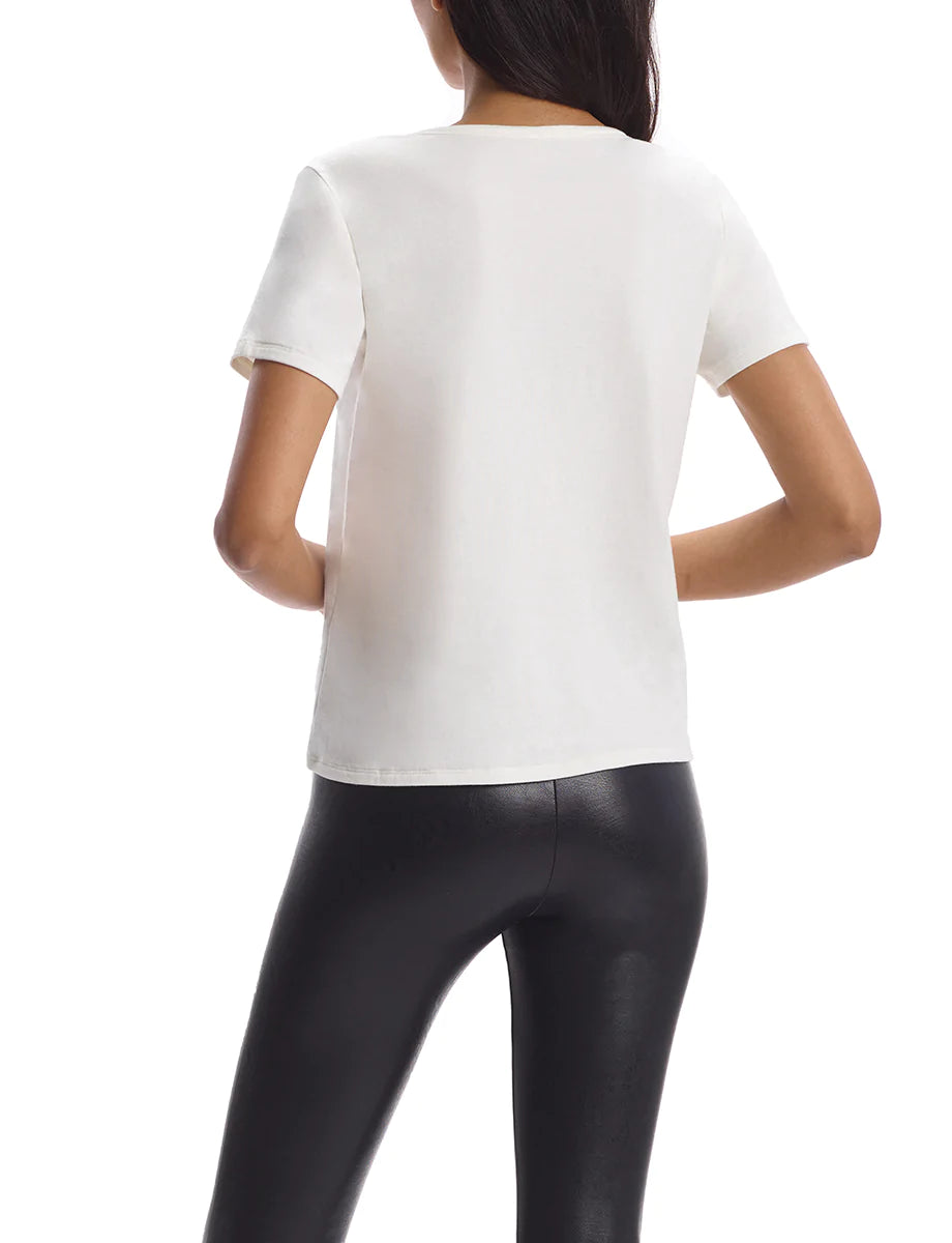 UNIKONCEPT Lifestyle Boutique and Lounge; Commando Cloud Short Sleeve V-Neck Tee in White pictured on a model