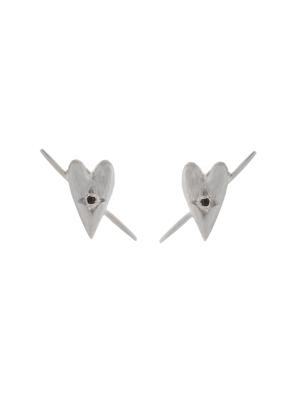 UNIKONCEPT Lifestyle boutique: image shows the Celeste Studs in silver onyx by Sarah Mulder. These heart shaped studs feature a small onyx stone in the centre