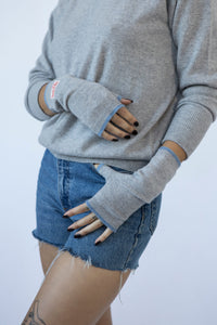 UNIKONCEPT Lifestyle Boutique and Lounge; House of Liberty Cashmere knit Tris Fingerless Gloves in Grey with Jean Blue