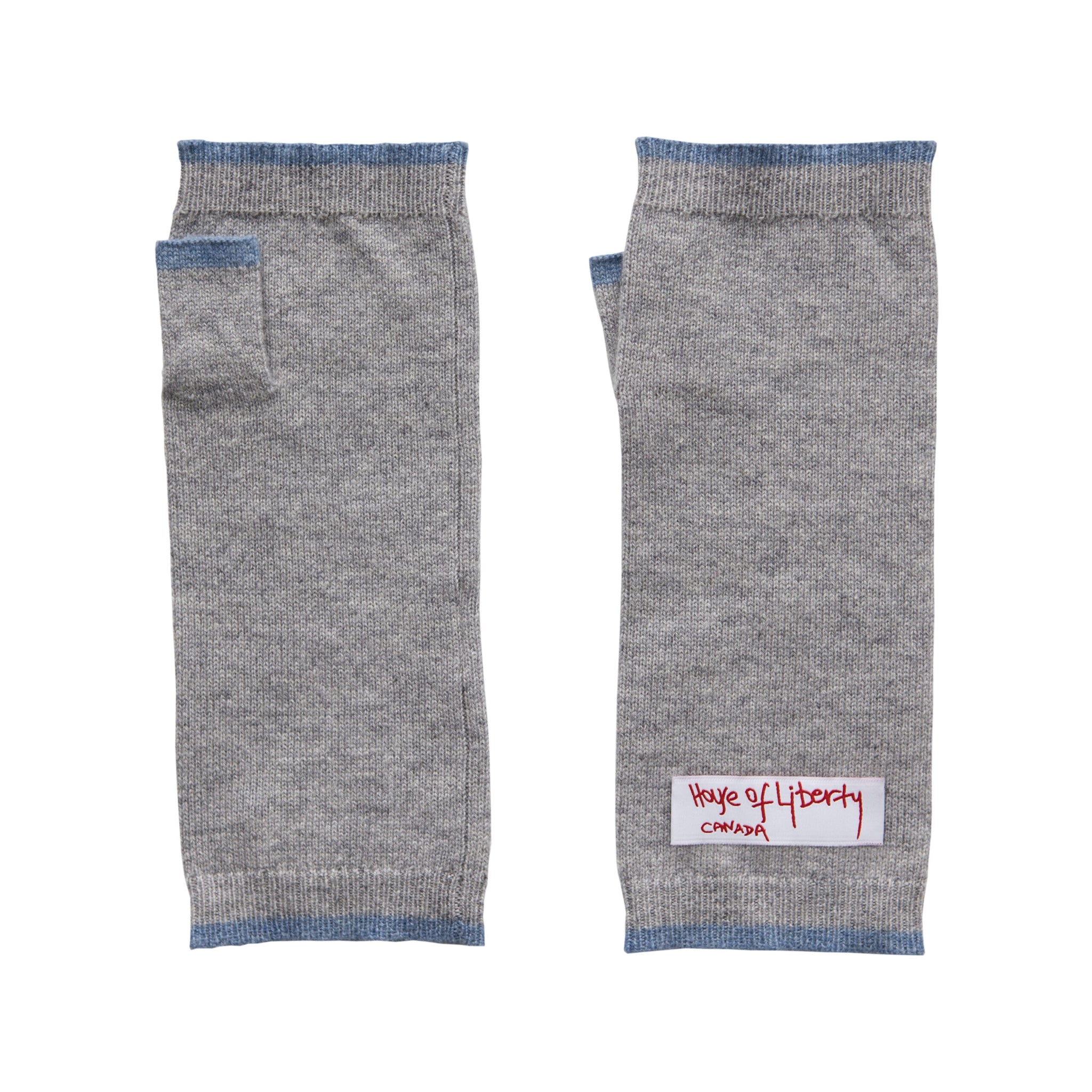 UNIKONCEPT Lifestyle Boutique and Lounge; House of Liberty Cashmere knit Tris Fingerless Gloves in Grey with Jean Blue