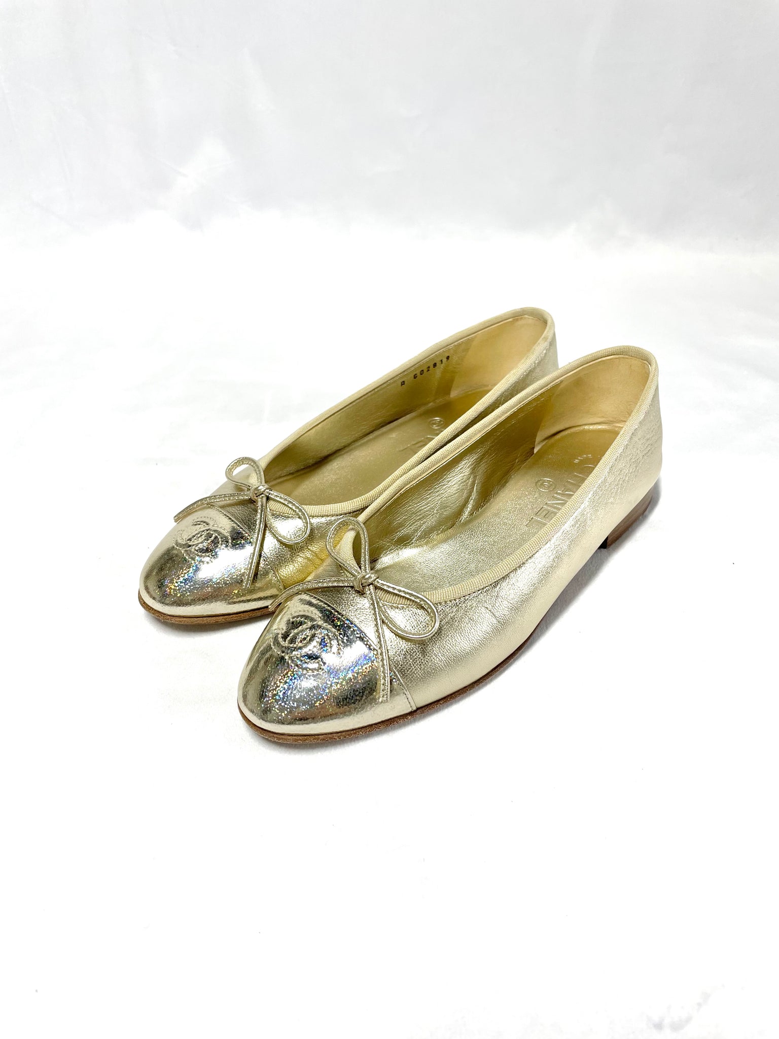 Pre Loved Chanel Gold Ballet Flats *limited edition* 37.5 from UniKoncept in Waterloo