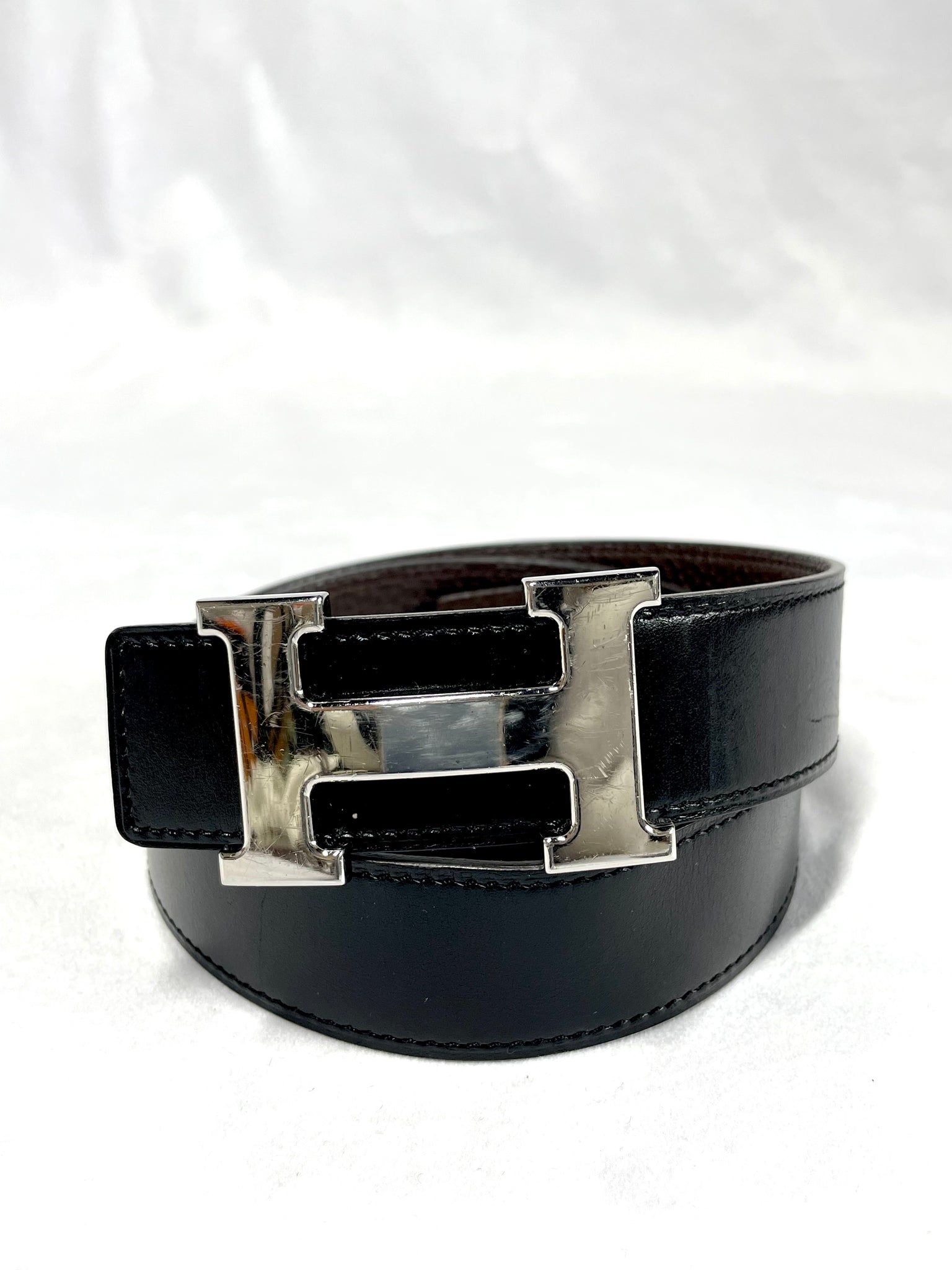 Pre Loved Hermes H Palladium Black/Brown reversible belt 80 from UniKoncept in Waterloo