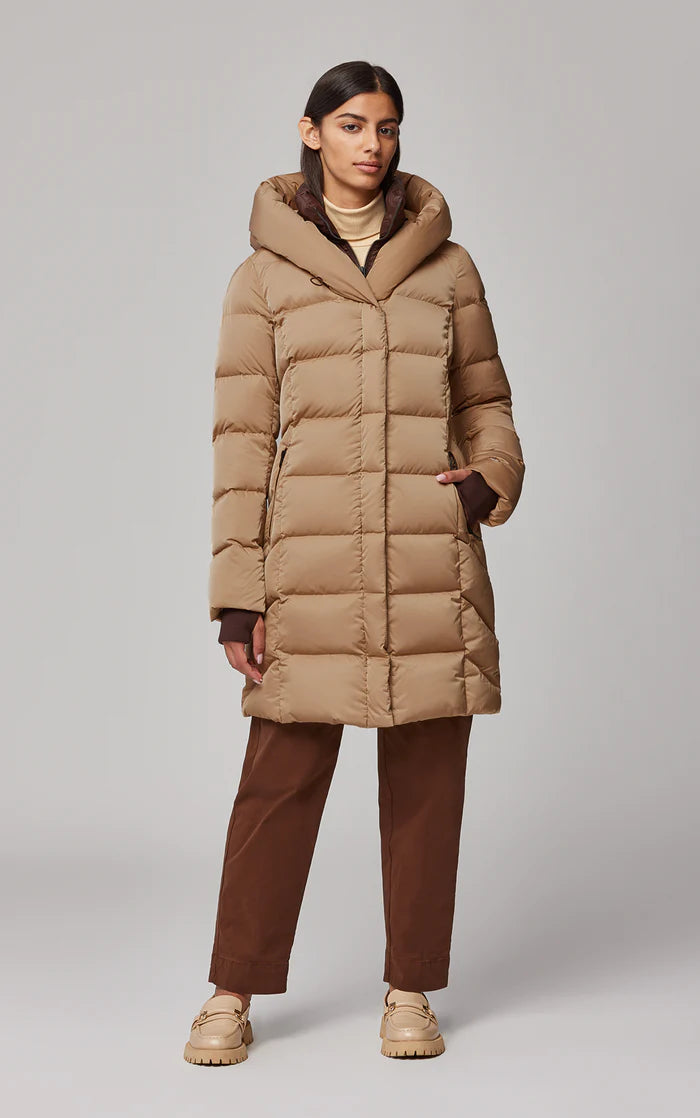 UNIKONCEPT Lifestyle Boutique and Lounge; Soia and Kyo Sonny Coat in Toffee - tan coloured long down-filled puffer jacket with windbreaker and large hood