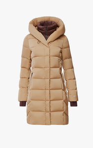 UNIKONCEPT Lifestyle Boutique and Lounge; Soia and Kyo Sonny Coat in Toffee - tan coloured long down-filled puffer jacket with windbreaker and large hood. Pictured on a white background