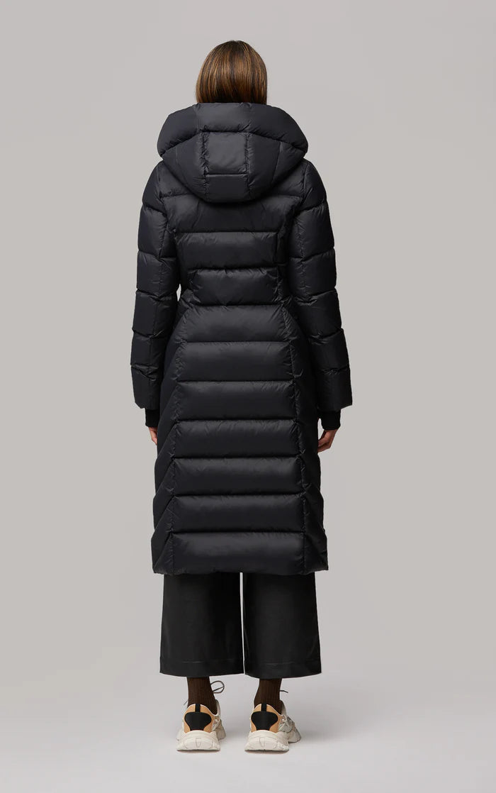 UNIKONCEPT Lifestyle Boutique and Lounge; Soia and Kyo Talyse Coat in Black - long black down-filled puffer coat with windbreaker and large hood on a model. Back-facing view