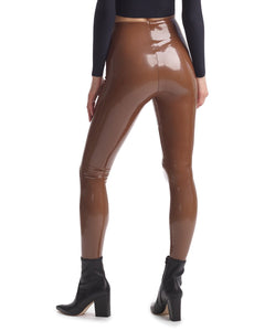 UNIKONCEPT Lifestyle Boutique and Lounge; Commando Faux Patent Leather Leggings in Cinnamon pictured on a model