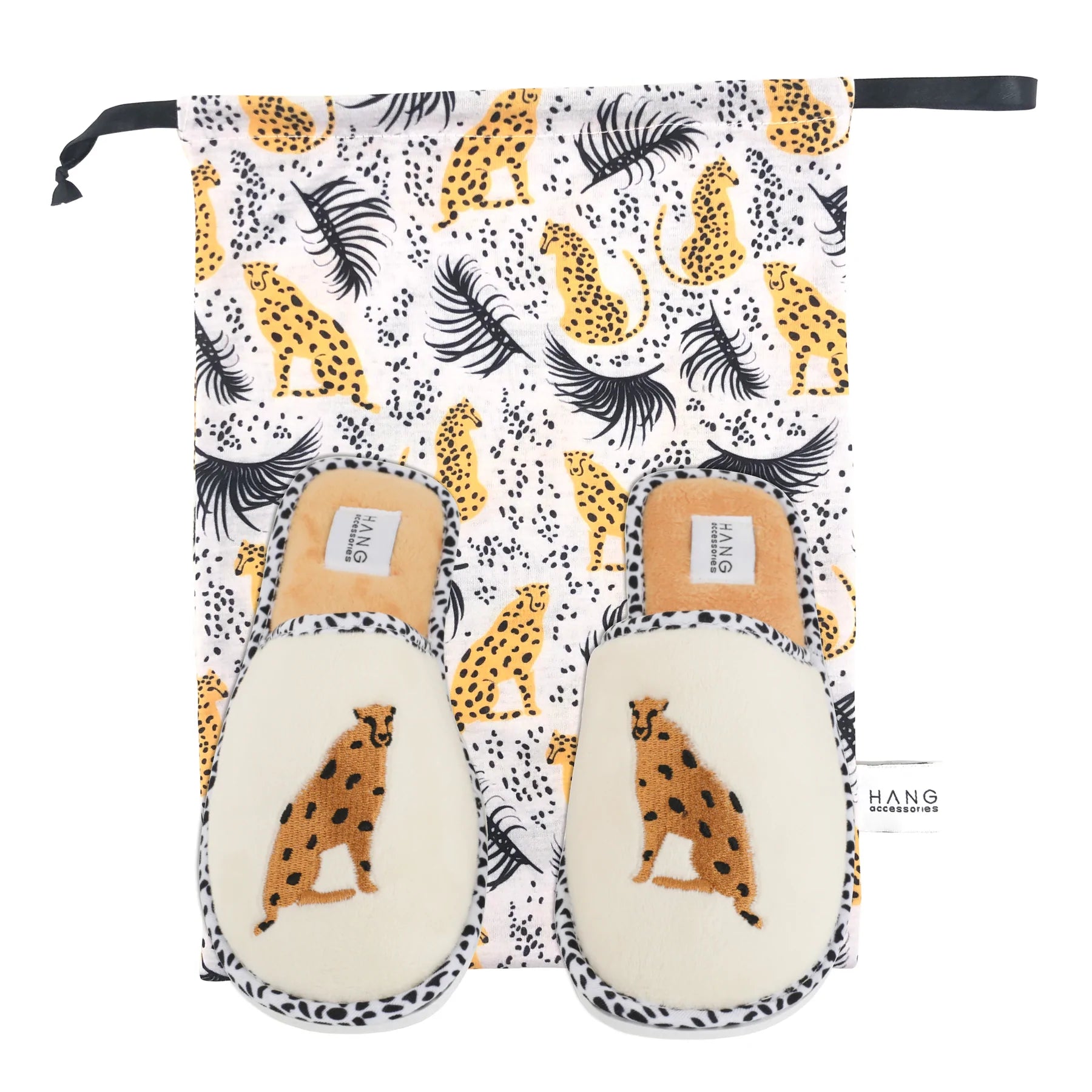 UNIKONCEPT Lifestyle Boutique and Lounge; Hang Accessories Cheetah Foldable Slippers and Pouch Set