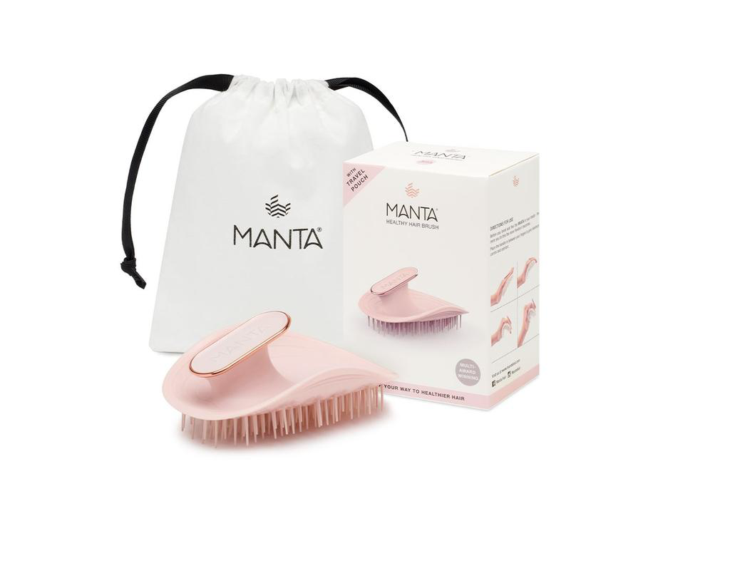 UNIKONCEPT Lifestyle Boutique and Lounge; Manta Hair Brush in Blush with travel pouch and packaging