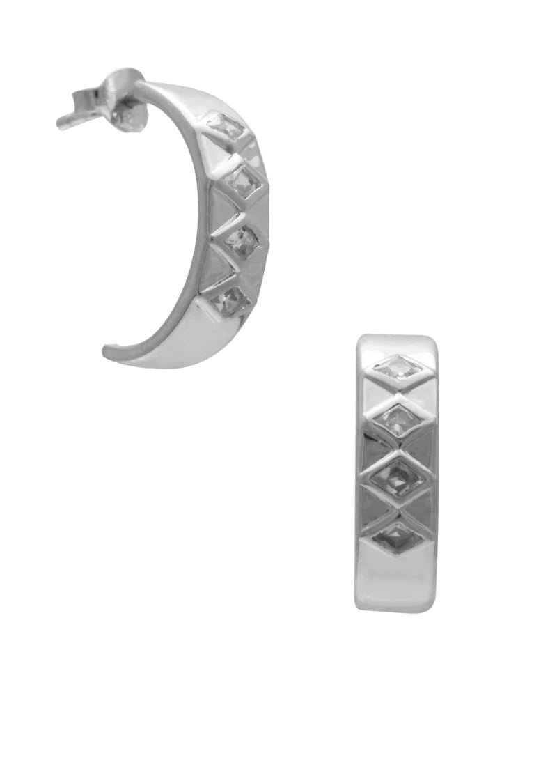UNIKONCEPT Lifestyle Boutique and Lounge; Sarah Mulder Monty Demi Hoop Earrings in Rhodium Cubic Zirconia