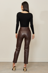 UNIKONCEPT PremGroup Slender Vegan Leather Pants in brown